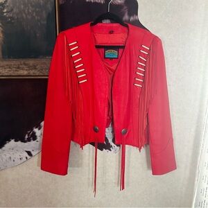 Pioneer Wear Vintage Red Fringe Leather Western Jacket